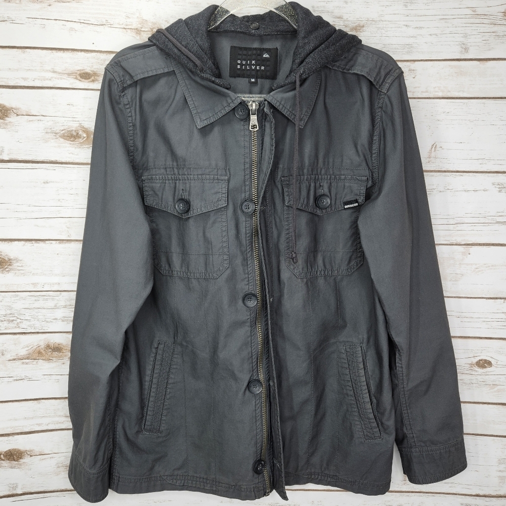 Quik Silver Zippered Button Up Jacket With Hoodie Size Medium